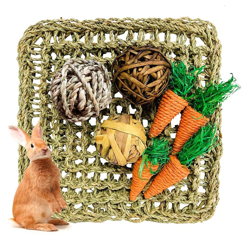 Hamiledyi Rabbit Seagrass Activity Mat Bunny Mat Rabbit Enrichment Toys Rabbit Chew Toys for Teeth Seagrass Protector Mat Small Animal Toys for Rabbit Bunny Chinchilla Guinea Pigs Rodent Pets - Image 1